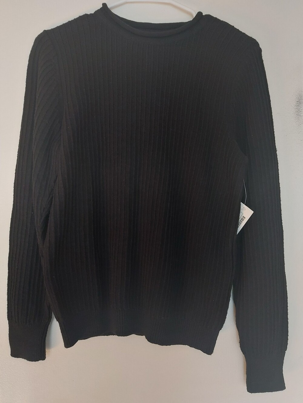Organic Cotton Black Ribbed Crewneck Sweater